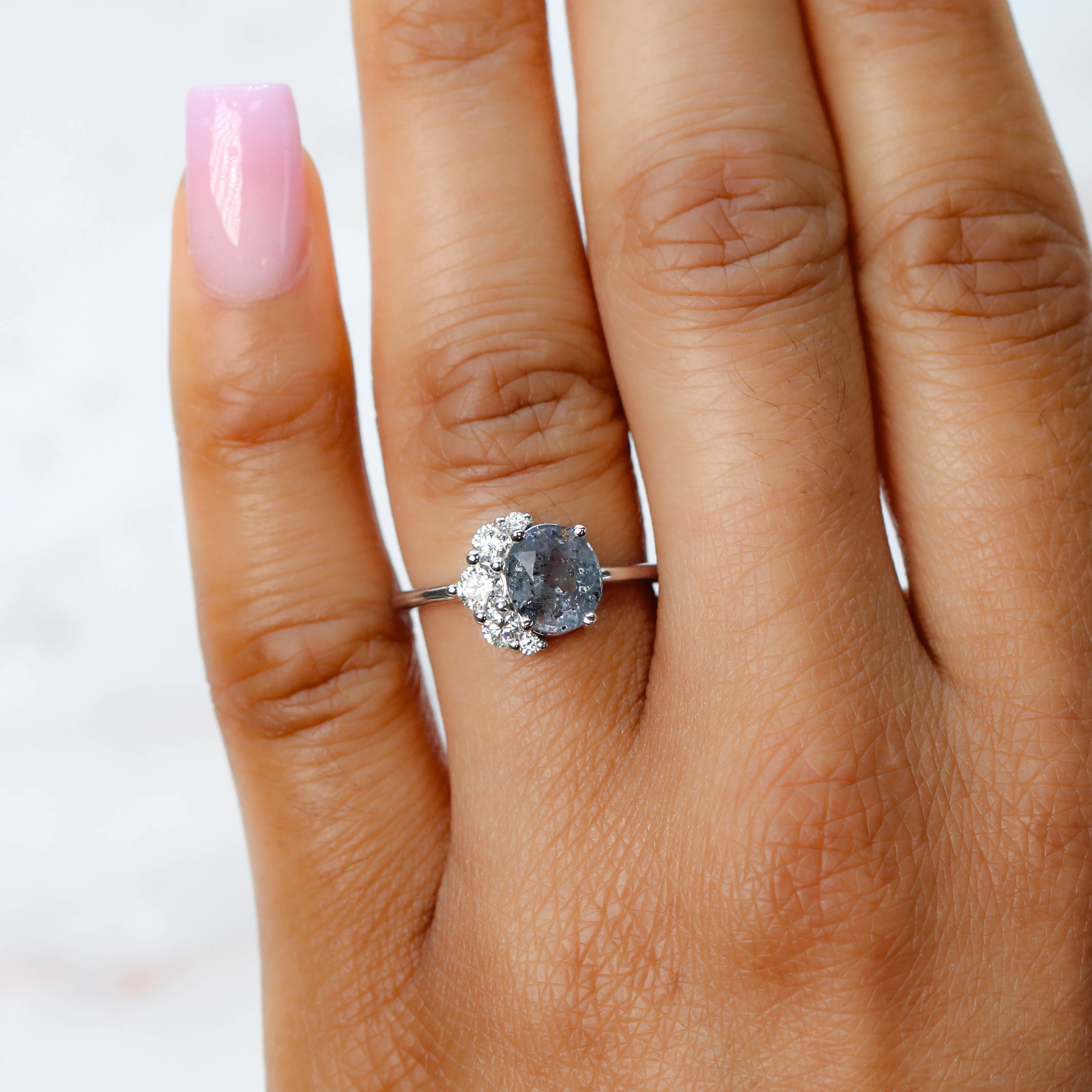 Oval Blue Sapphire Engagement Ring White Gold Halo Cluster Diamond Ring |  La More Design